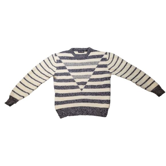 🩶 VTG 80s Wool Sweater – Men’s L – Gray/Ivory Diamond Knit Crewneck – Geometric - Picture 1 of 7